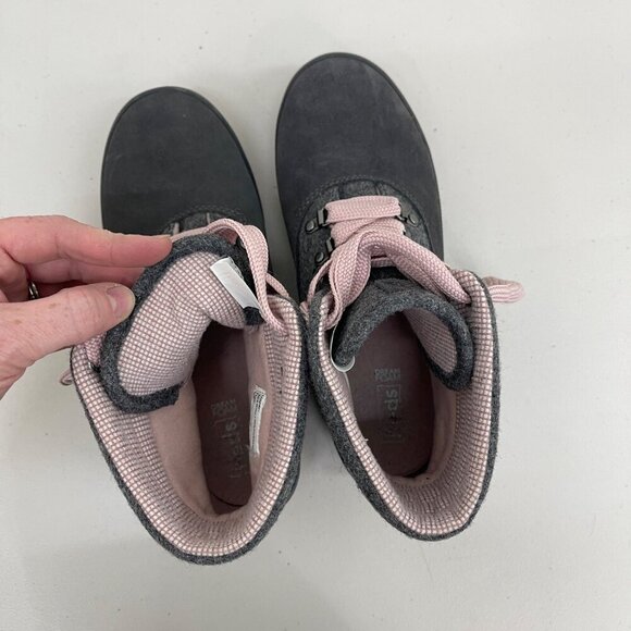 Gray Winter Boots Pink Laces Lug Sole sz 8 - Picture 8 of 11